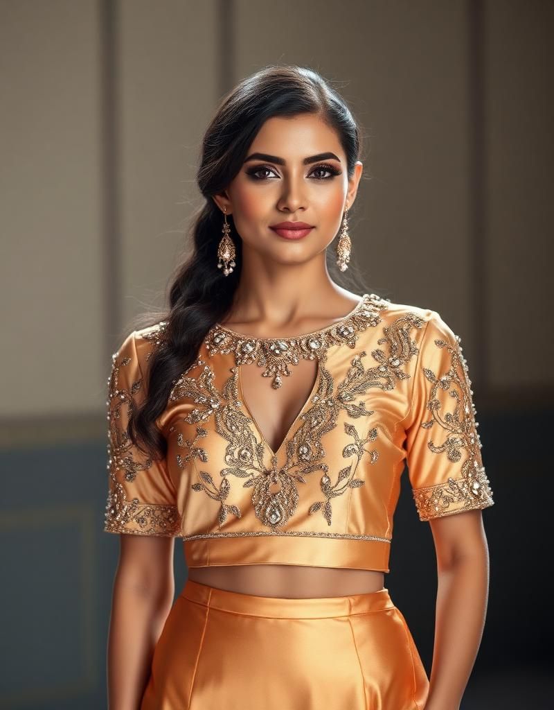 Golden Glamour party blouse stitched by Pradhi Stitching, Ahmedabad