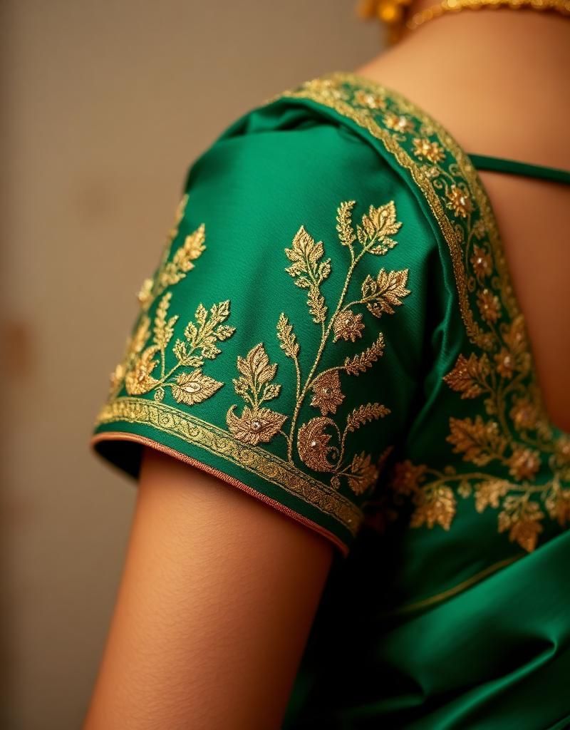 Heritage Green traditional blouse stitched by Pradhi Stitching, Ahmedabad