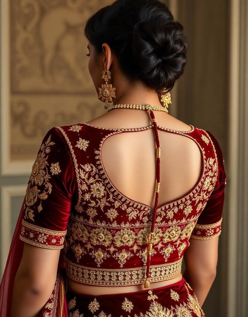 Bridal Maroon wedding blouse with handwork, stitched in Chandkheda, Ahmedabad